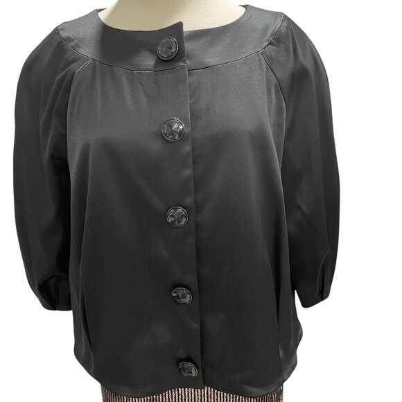 Apostrophe Petite Black Satin Button Front Blouse XLP Elegant Retro Silky Office - Picture 10 of 11
